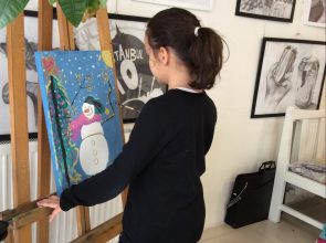 31 Aralık 2016 Çocuk Hobi Resim-Yılbaşı Konulu Yağlı Boya Tuval Çalışması