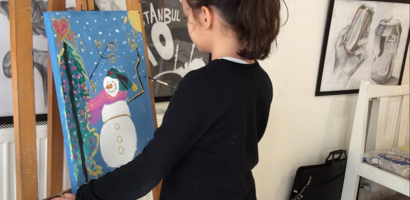 31 Aralık 2016 Çocuk Hobi Resim-Yılbaşı Konulu Yağlı Boya Tuval Çalışması